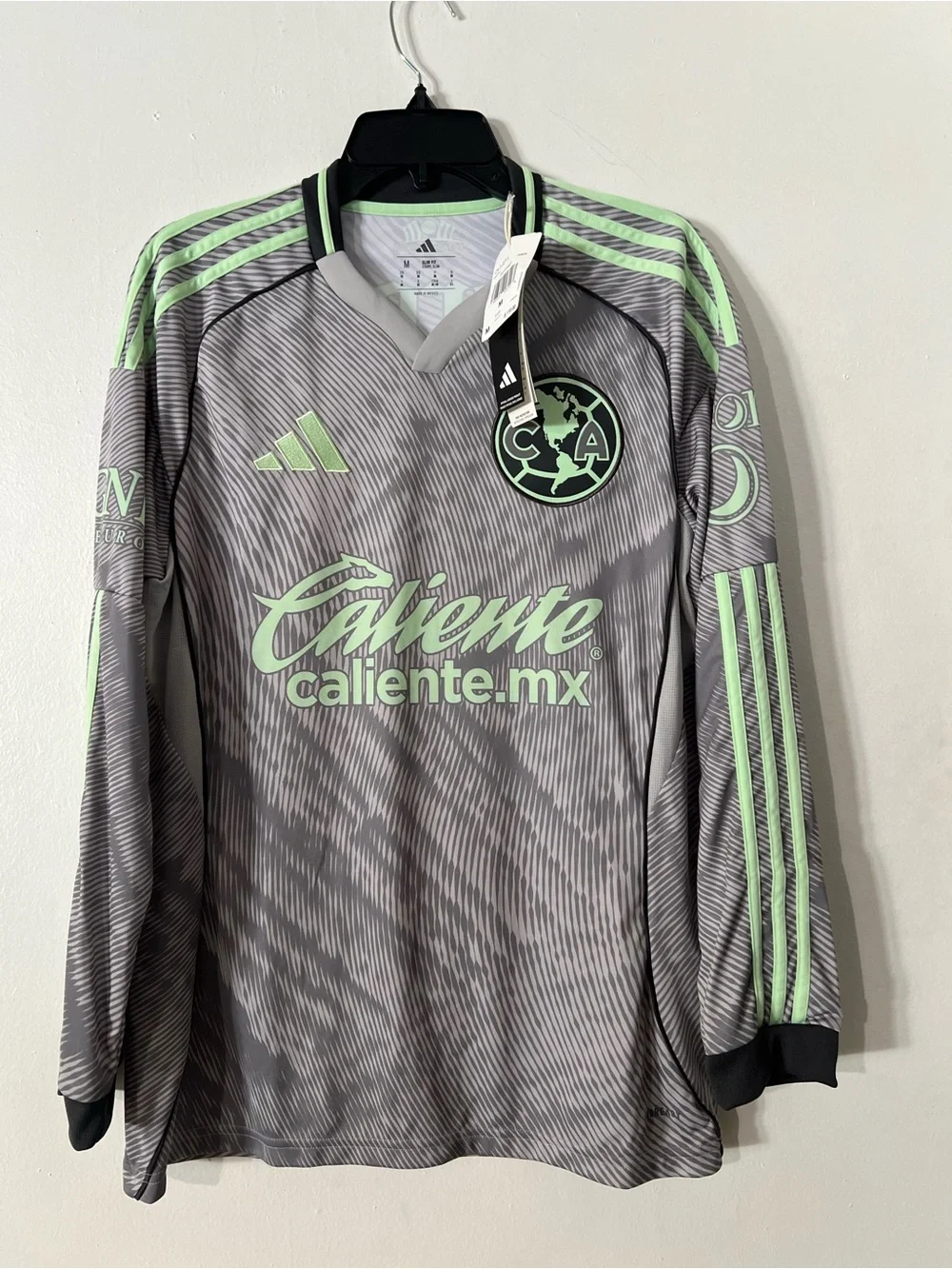 adidas Men’s Club América Long Sleeve Jersey in Gray and Light Green